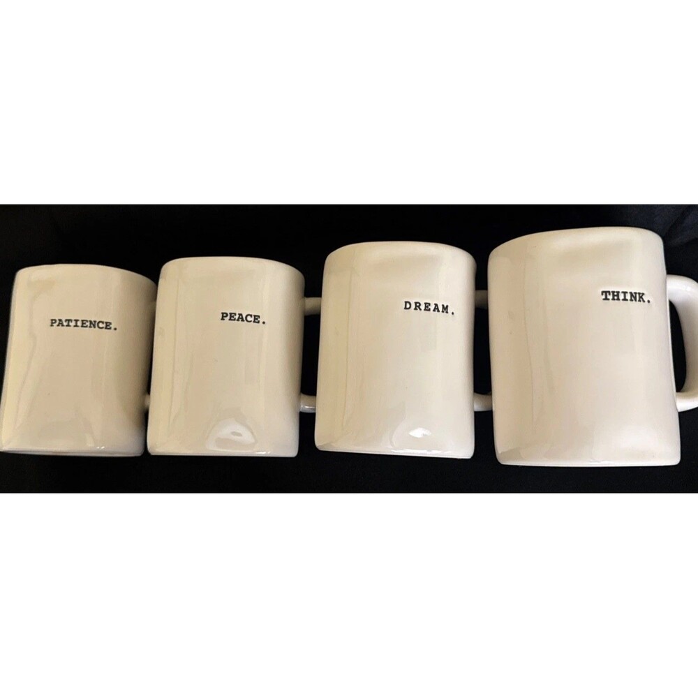 Rae Dunn Artisan by Magenta Lot Of 4 Coffee Mugs PATIENCE PEACE DREAM THINK New